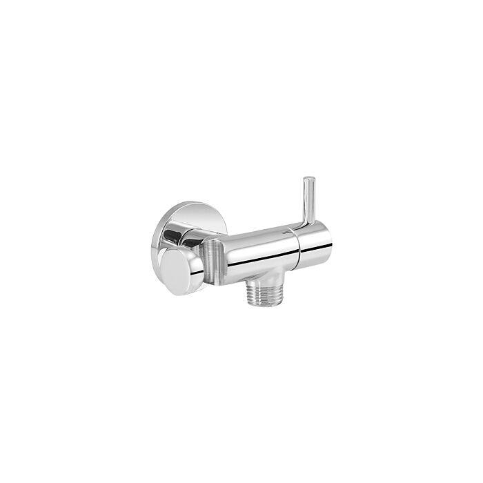 ASW Design-Wandanschlussbogen 114933 25 mm rund, 1/2" x 1/2", mit Absperrung, 90Grad, Messing verchromt