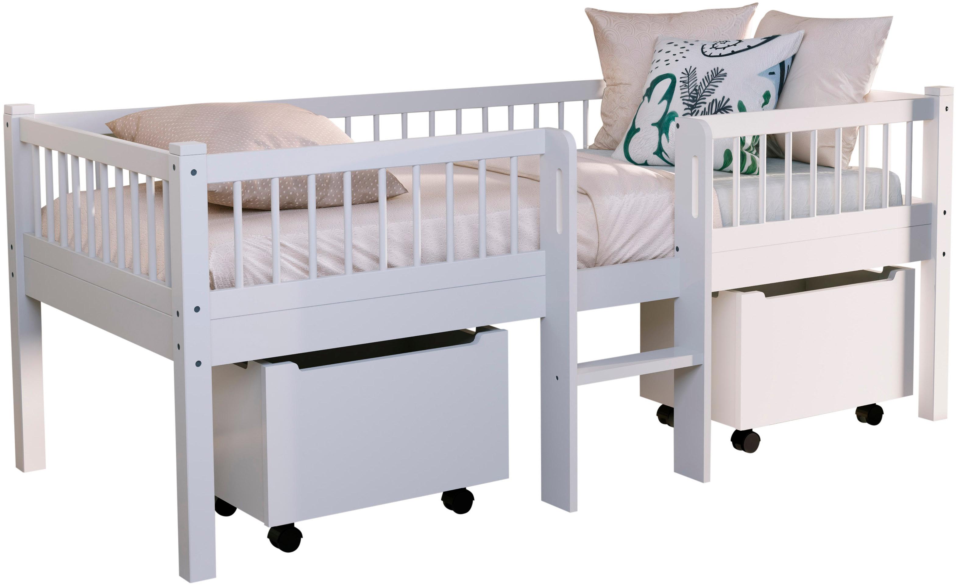 Massivholzbett VIPACK "Forrest Made in Europe, stabil und hochwertig gebaut, mit 2 Rollboxen", weiß (weiß, weiß, weiß), B:107cm H:85cm L:207,5cm,