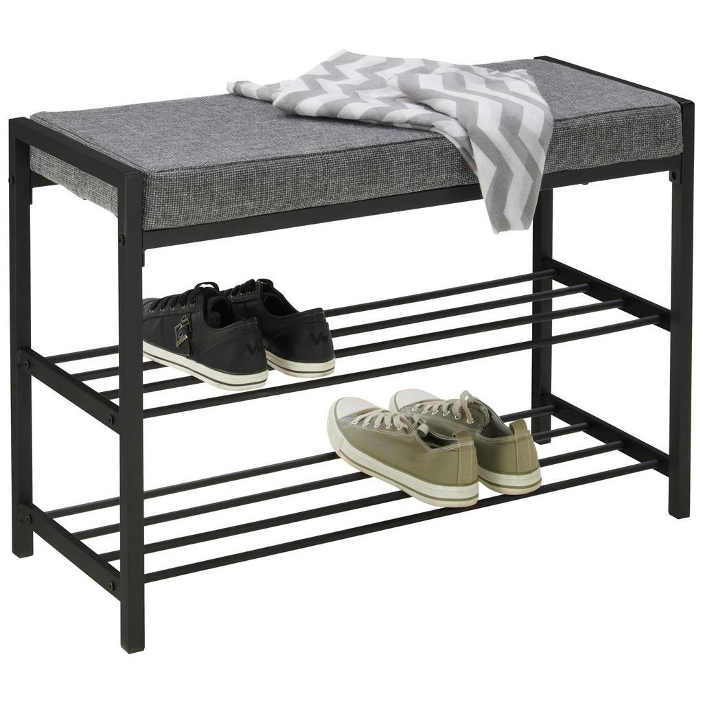 Carryhome Schuhbank, Schwarz, Dunkelgrau, Metall, Textil, 80x52x30 cm, Abstellfläche, Garderobe, Schuhaufbewahrung, Schuhregale