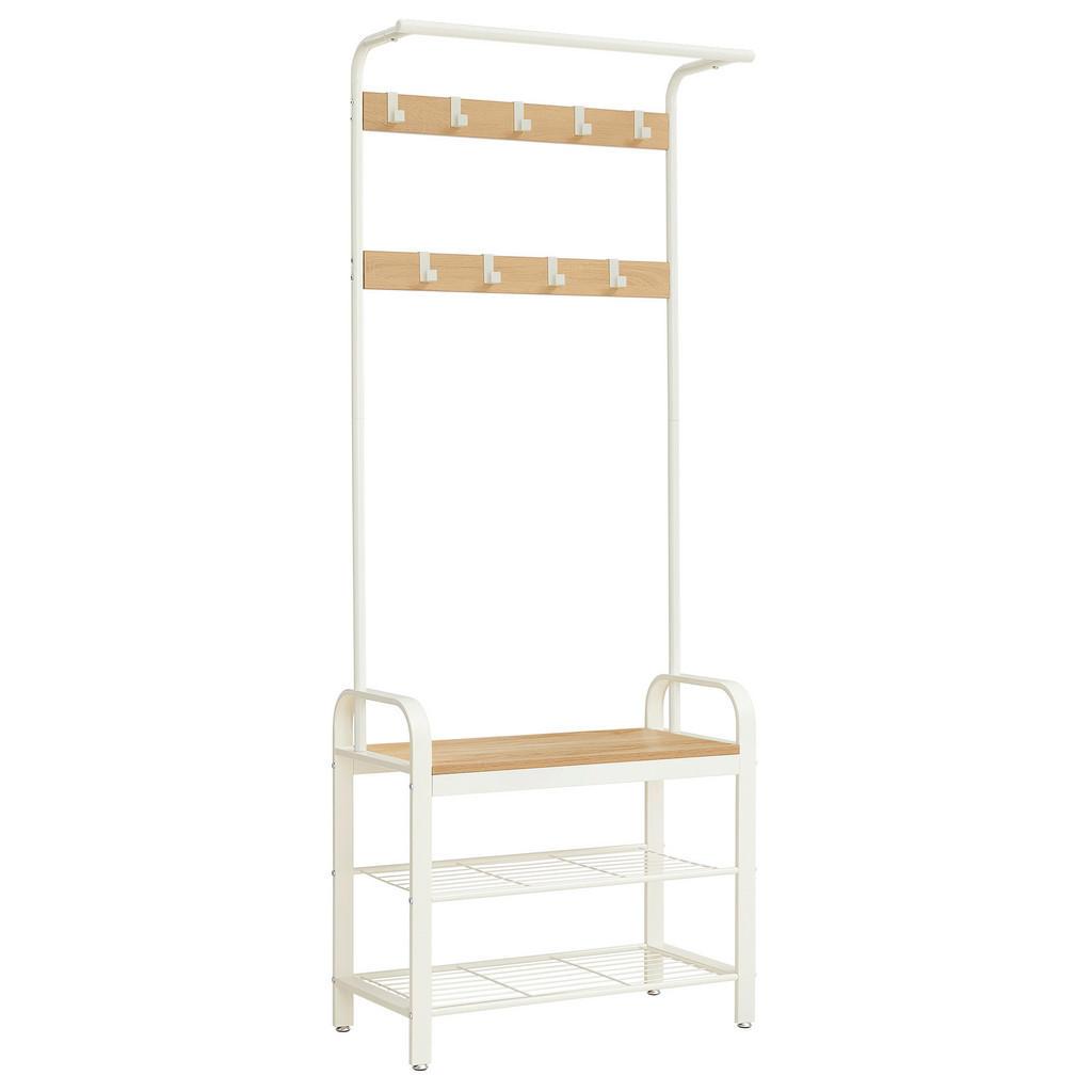 Boxxx Garderobenständer, Weiß, Eichefarben, Metall, Holzwerkstoff, 72x183x33.7 cm, Schuhablage, standfeste Füße, Jackenhalter, integrierte