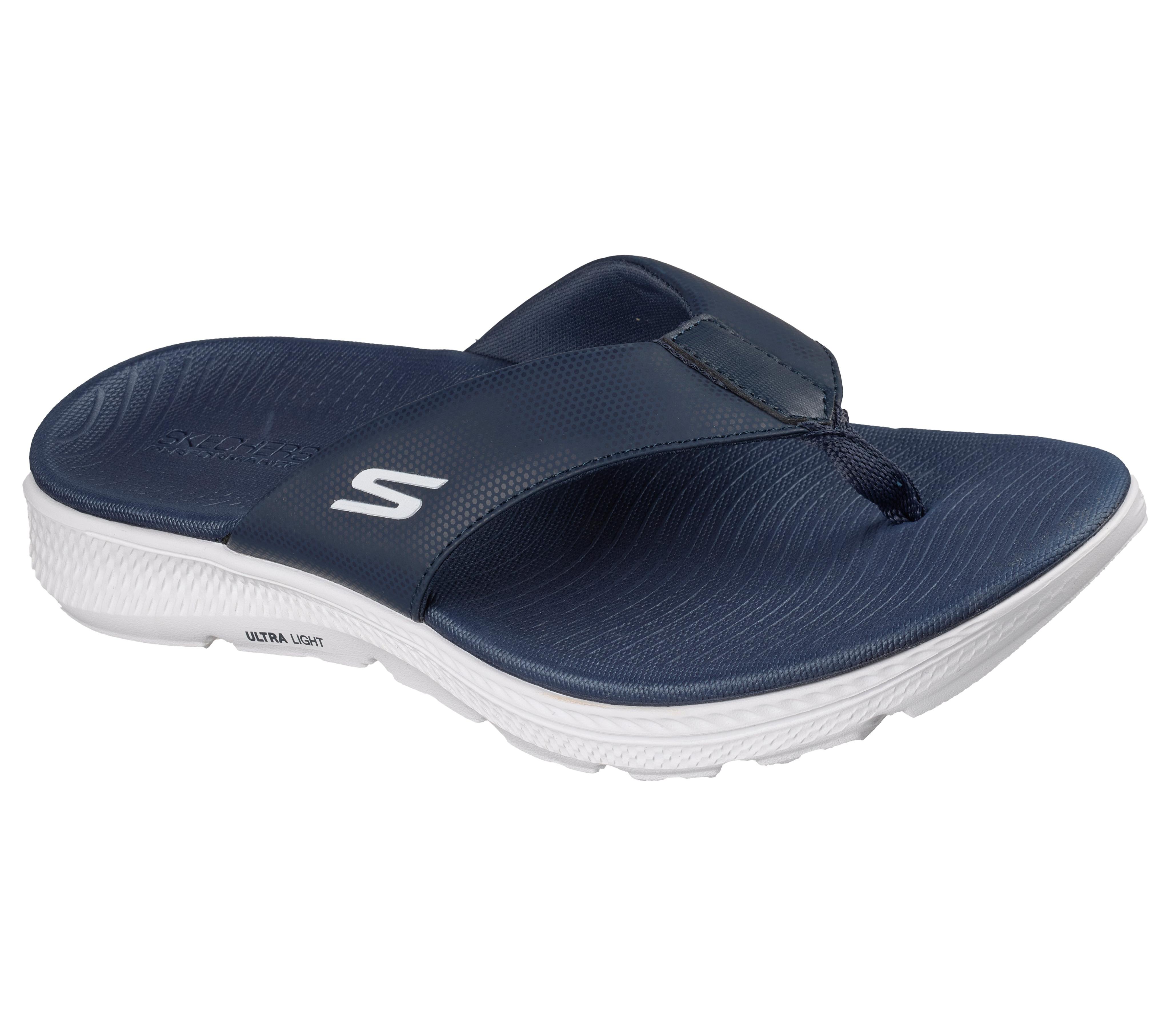 Zehentrenner SKECHERS "GO CONSISTENT SANDAL 2.0 CANTON", Herren, Gr. 44, Textil, blau (navy, weiß), Synthetik, kontrastfarbene Details, Schuhe Zehentrenner, Badeschuh, Sommerschuh, Flat mit Goga Mat Fußbett