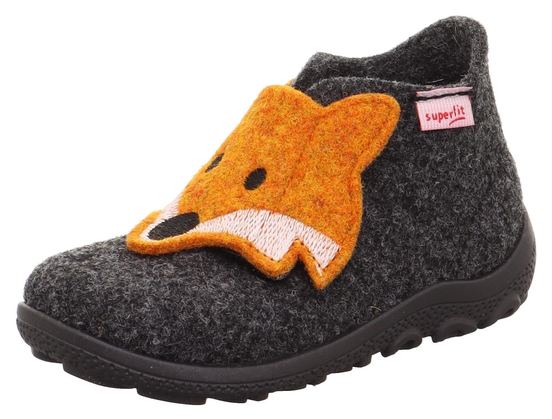 Hausschuh SUPERFIT "HAPPY OCTI, WMS: mittel", Mädchen, Gr. 23, grau (grau, orange), Filz, Schuhe Hausschuh, Babyschuh mit Klettverschluss,