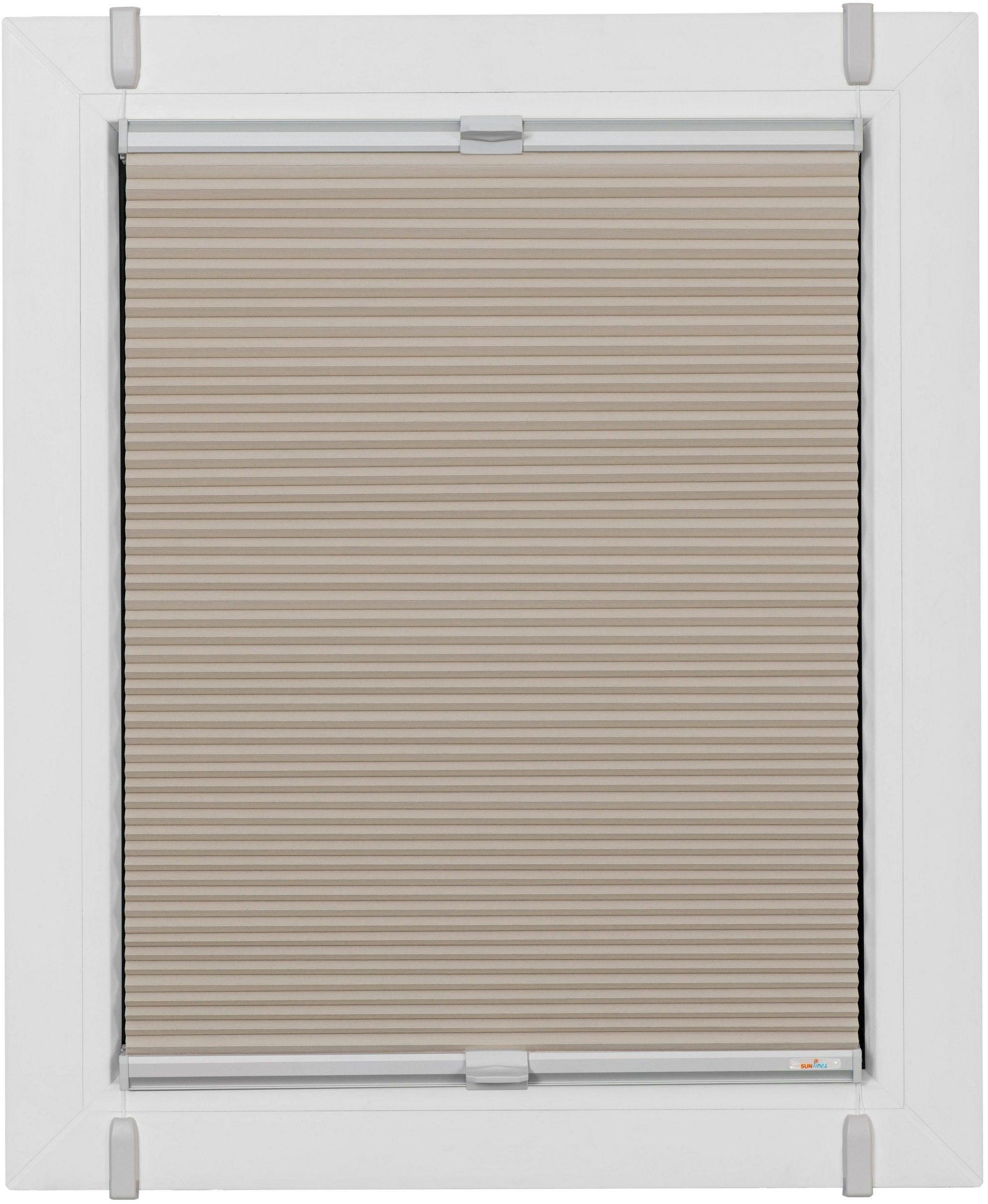 Plissee SUNLINES "Start-up Style Honeycomb, ohne Bohren, verdunkelnd, Klemmträger", beige (sand, weiß, weiß), B:30cm H:95cm, Obermaterial: 100%