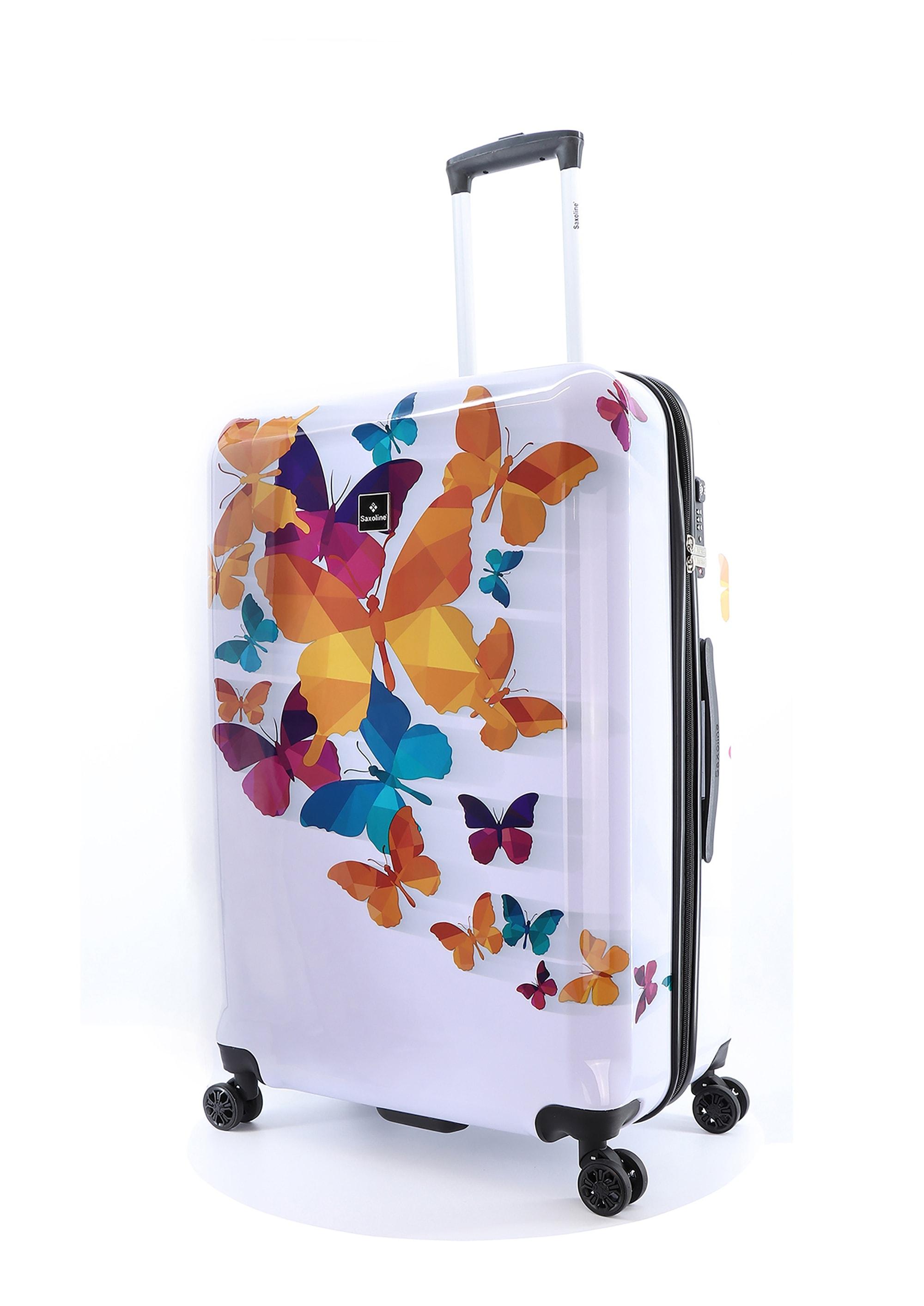 Koffer SAXOLINE "Schmetterling", Gr. B/H/T: 51cm x 78,5cm x 30,5cm, bunt (weiß, mehrfarbig), Polyester, Koffer, mit integriertem Zahlenschloss