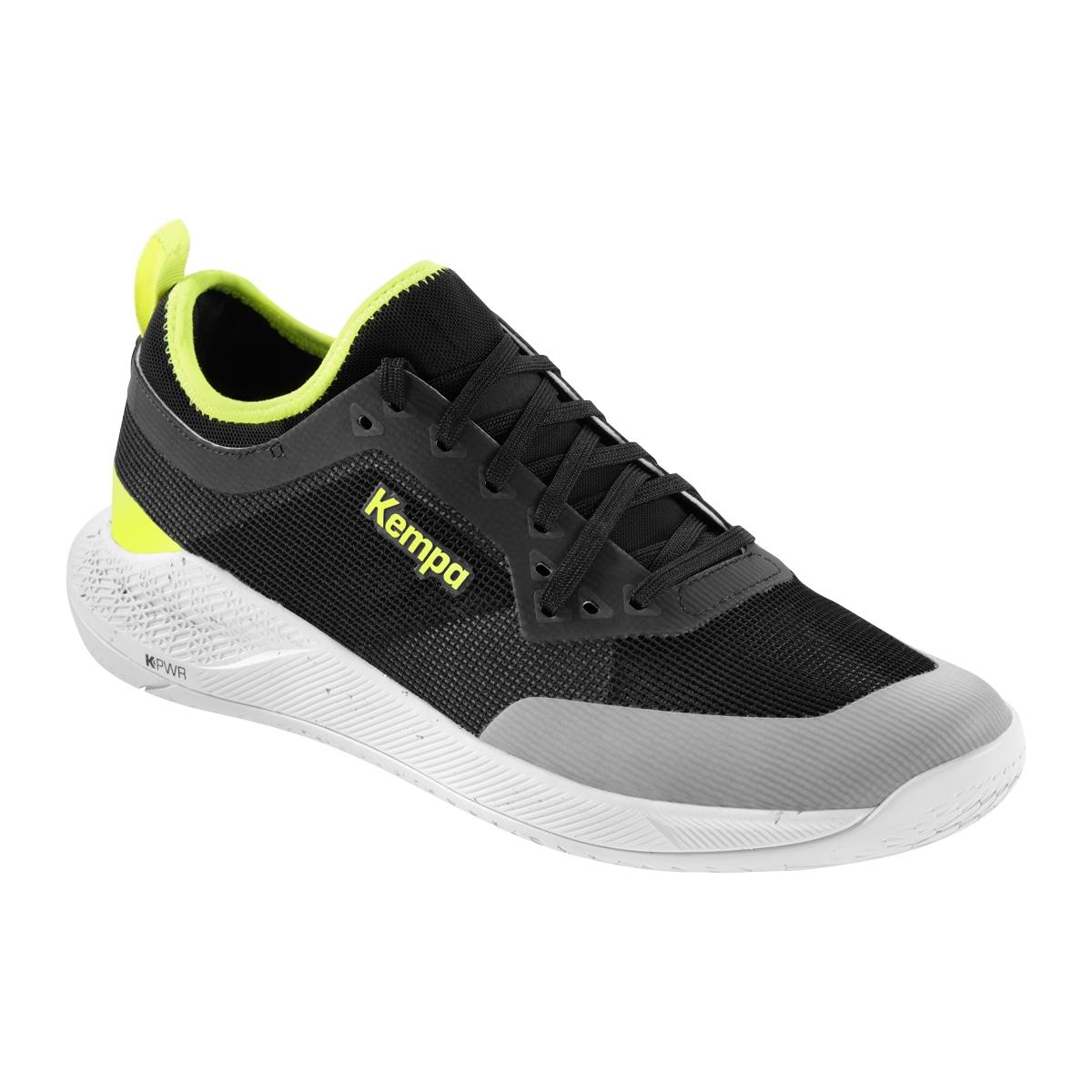 Hallenschuh KEMPA "Hallen-Sport-Schuhe Kourtfly", Kinder, Gr. 11, schwarz (schwarz, fluo gelb), Obermaterial: 100% Textilmaterial TEXMAT., Schuhe