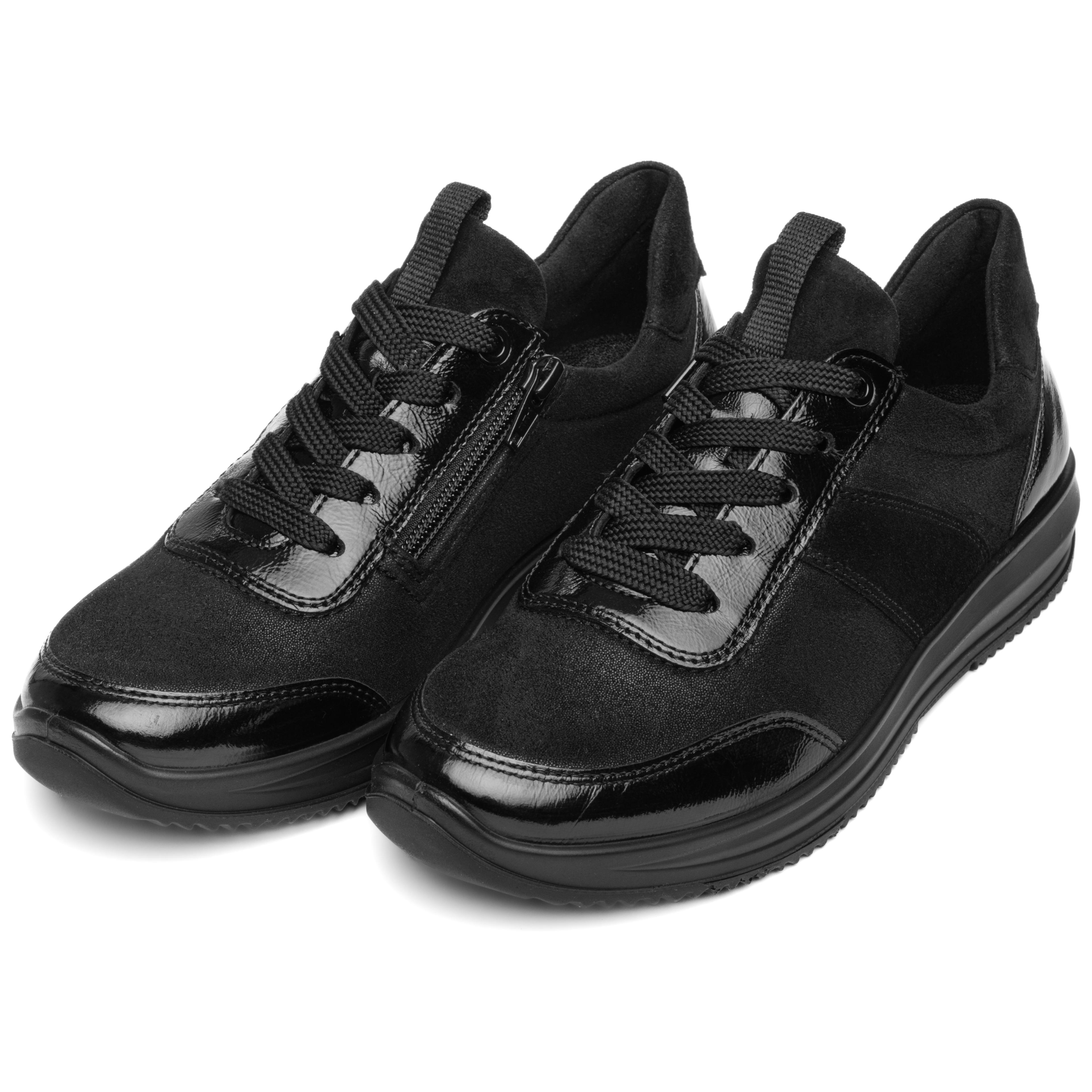 Keilsneaker ARA "OSAKA", Damen, Gr. 5, atmungsaktiv, schwarz, Lacklederimitat, Lederimitat, Textil, Veloursleder, unifarben, Schuhe, Freizeitschuh, Halbschuh, Schnürer in Komfortweite H (=sehr weit)