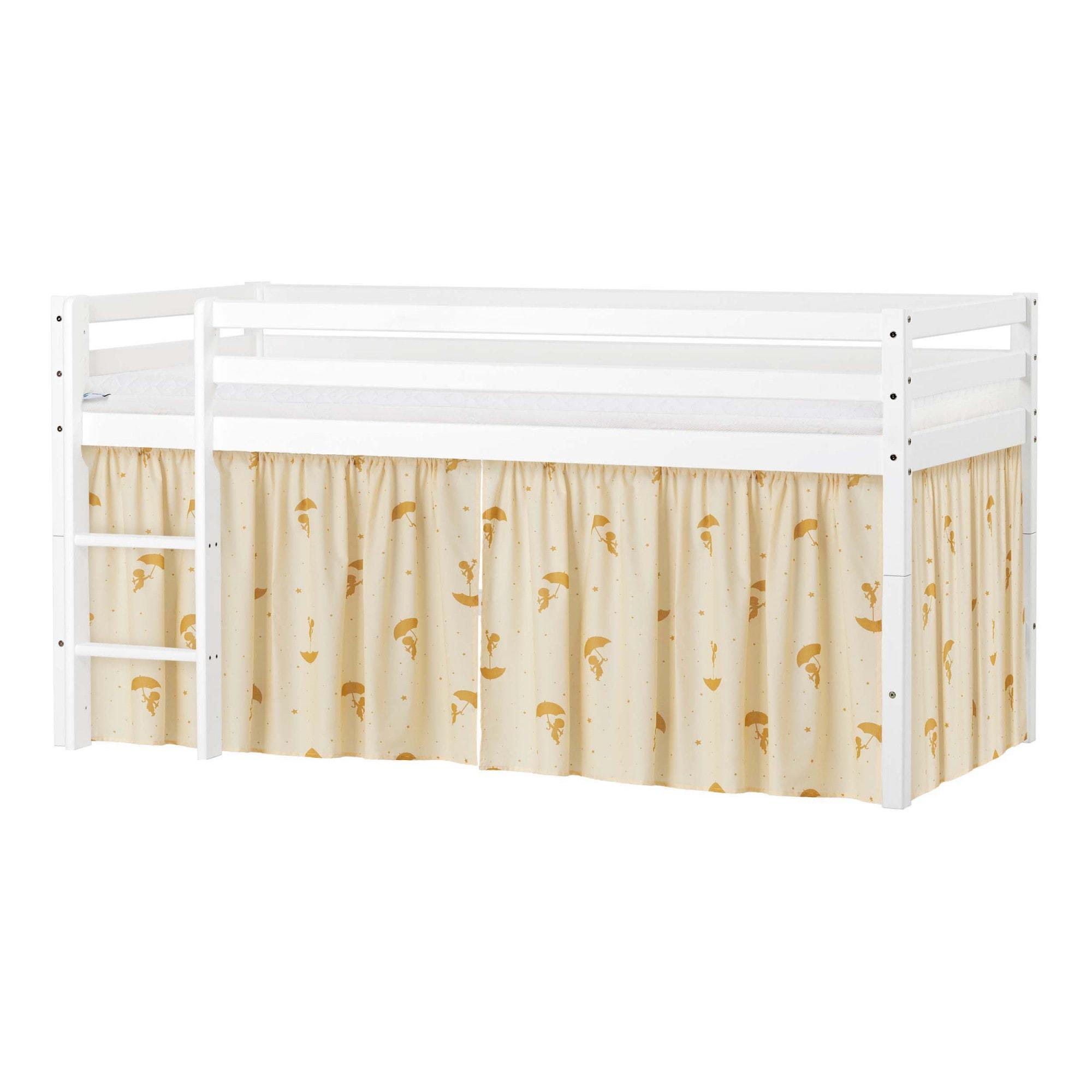 Spielbett HOPPEKIDS "ECO Dream - Flexibles umbaubares Hochbett aus Massivholz", gelb, B:101cm H:105cm L:208cm, Vorhang: 100% Baumwolle,