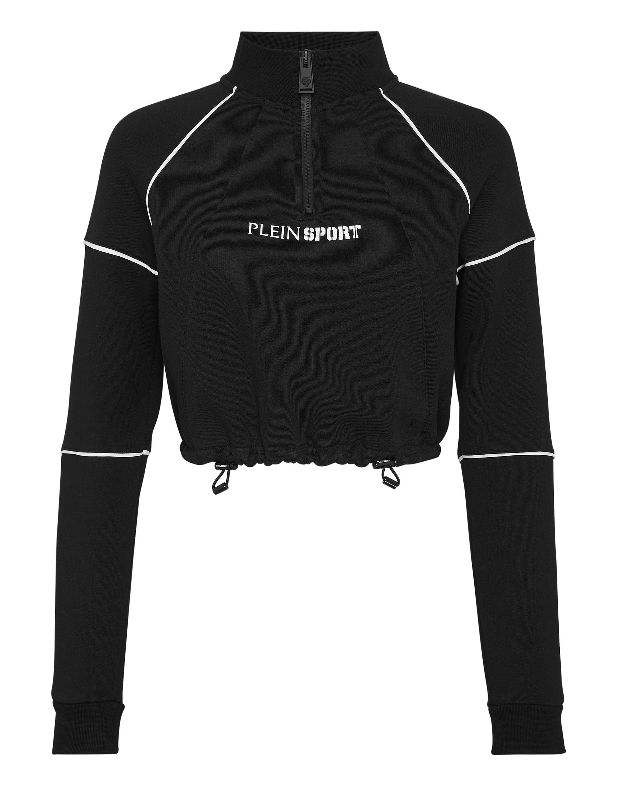 Yoga-Sweatjacke PLEIN SPORT "Hoodie", Damen, Gr. XL, schwarz (02, schwarz), Obermaterial: 88% Baumwolle, 12% Polyester, Sweatjacken