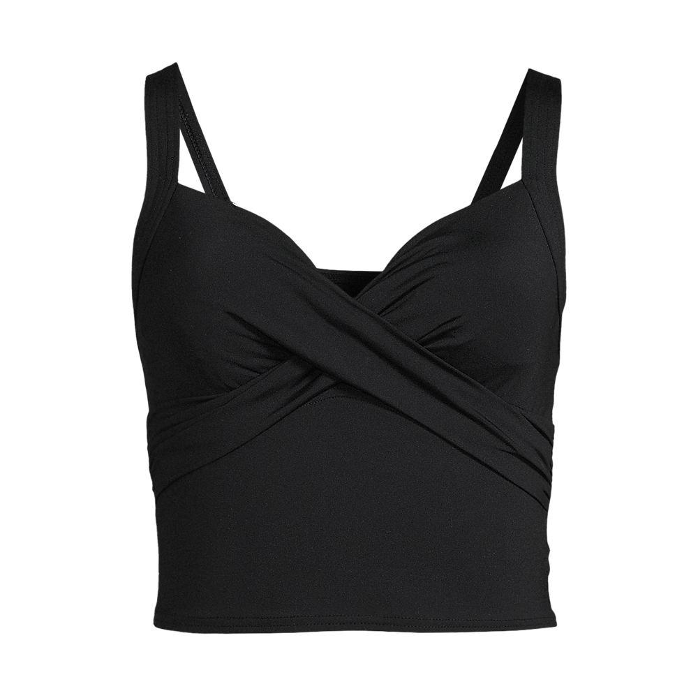 Kurzes Tankinitop mit V-Ausschnitt für Damen in Plus-Größe, Damen, size: plus, Schwarz, Elasthan/Nylon-Mischung, by Lands' End