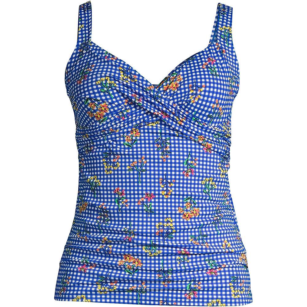Tankinitop CHLORRESISTENT mit V-Ausschnitt Gemustert für Damen, Damen, size: regular, Blau, Nylon-Mischung, by Lands' End