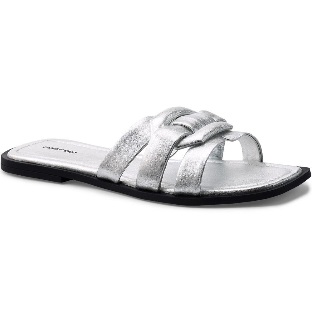 Leder-Sandalen für Damen, Damen, size: regular, Grau, Leder, by Lands' End