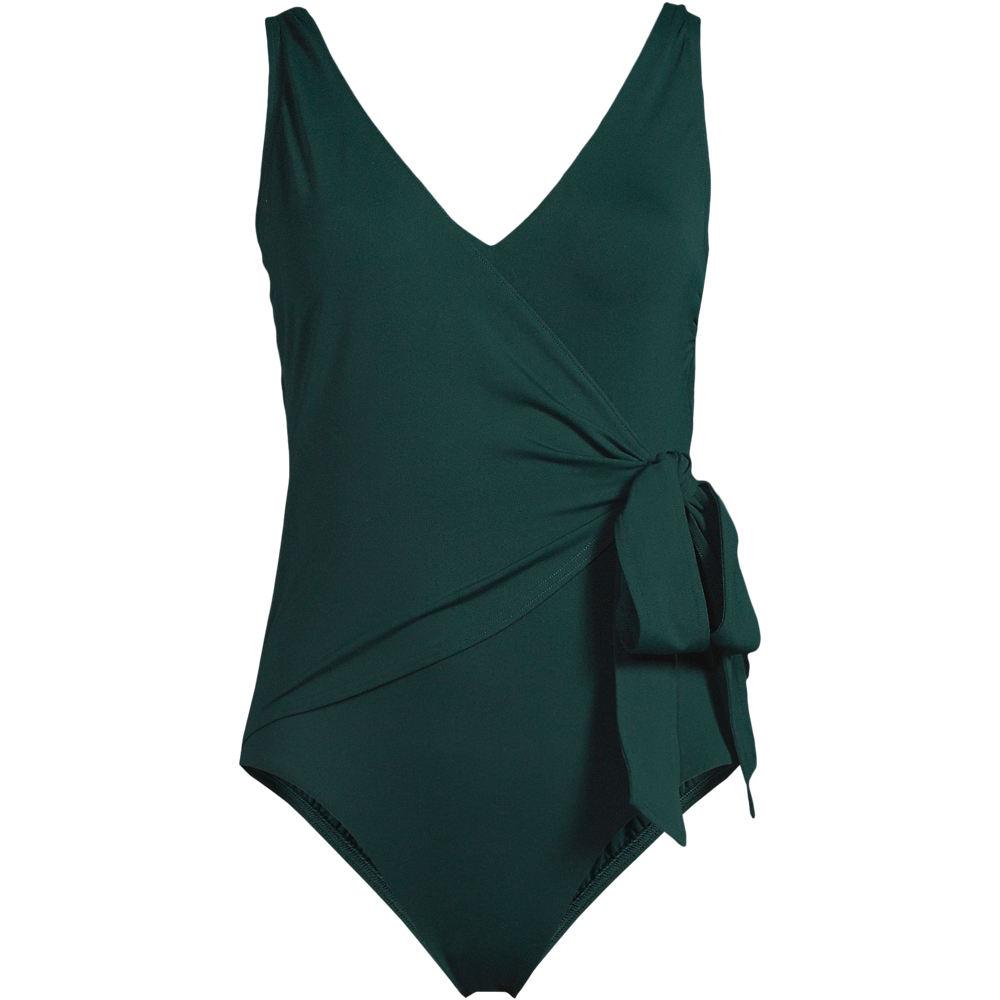 Badeanzug mit seitlichem Bindeband, hohes Bein für Damen, Damen, size: regular, Grün, Nylon-Mischung, by Lands' End