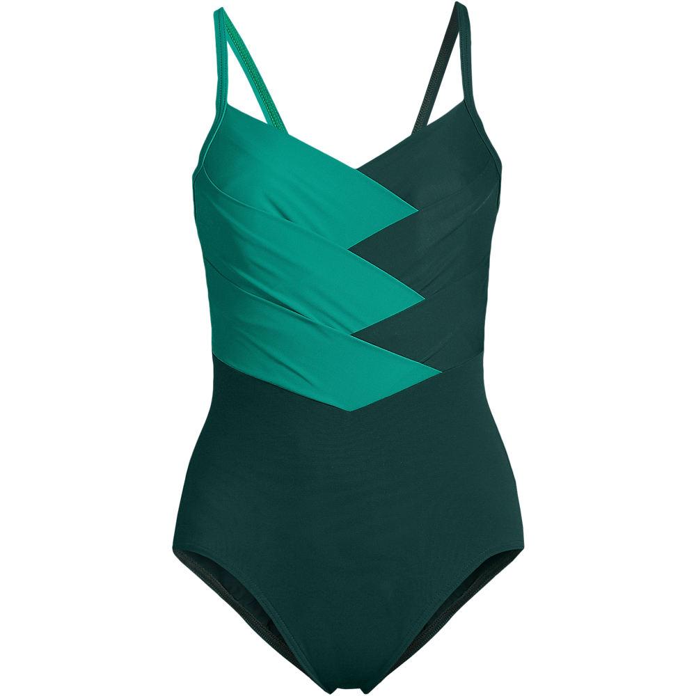 Shape-Badeanzug SLENDER mit Webdetail für Damen, Damen, size: regular, Grün, Elasthan/Nylon-Mischung, by Lands' End