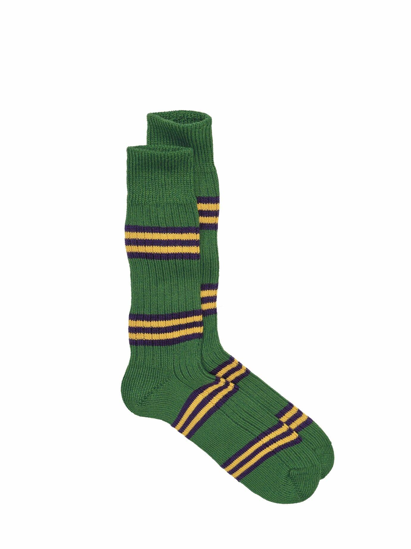 Corgi Herren Wales-Streifen-Socke Grün 80 % Wolle, 20 % Baumwolle