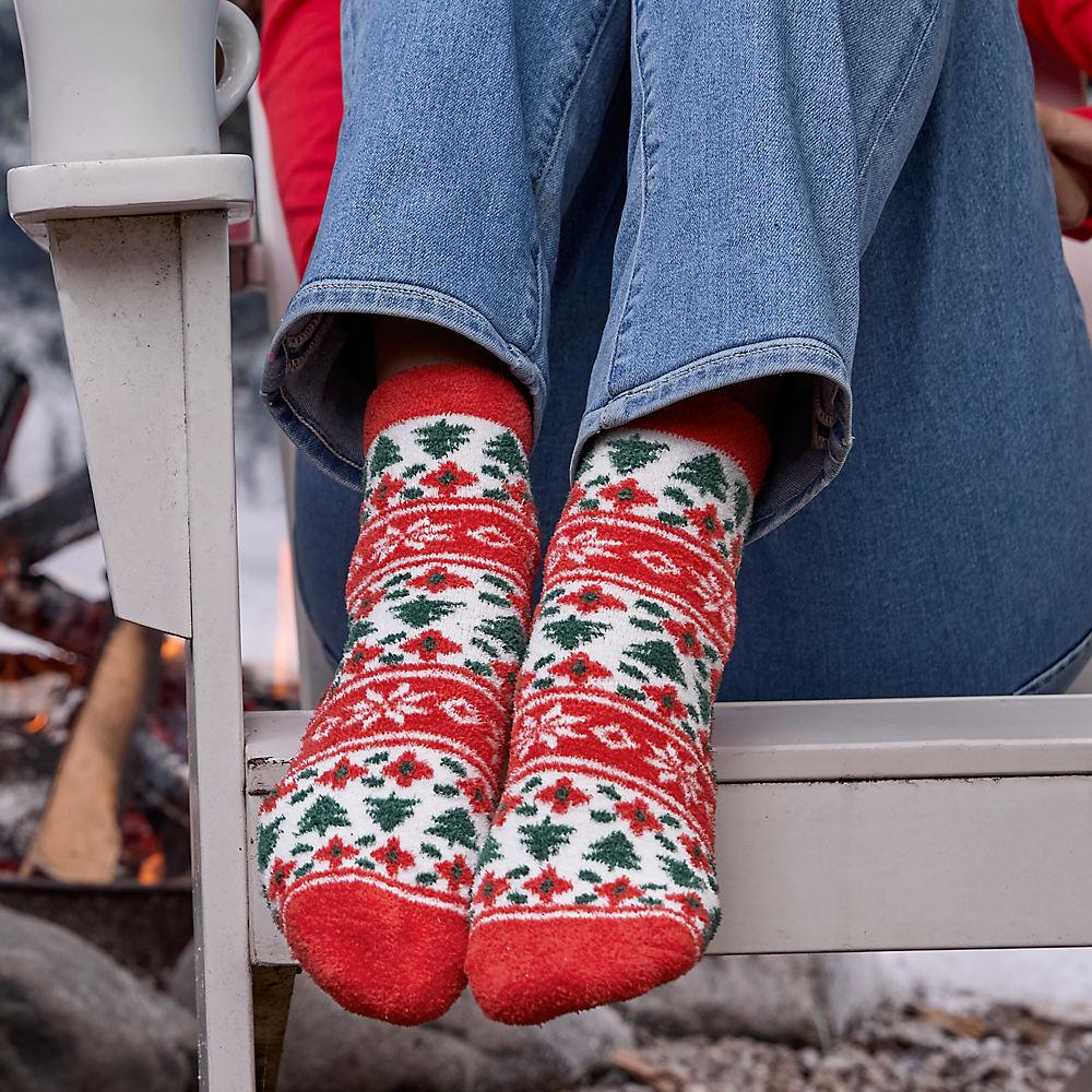 Flauschige Weihnachtssocken für Damen, Damen, size: regular, Elfenbein, by Lands' End