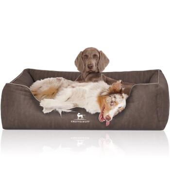 Knuffelwuff Orthopädisches Hundebett Tampa aus laser-gestepptem Kunstleder braun/ grau XXL