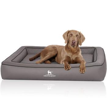 Knuffelwuff Orthopädisches Hundebett aus Laser gestepptem Kunstleder Hampstead grau M-L