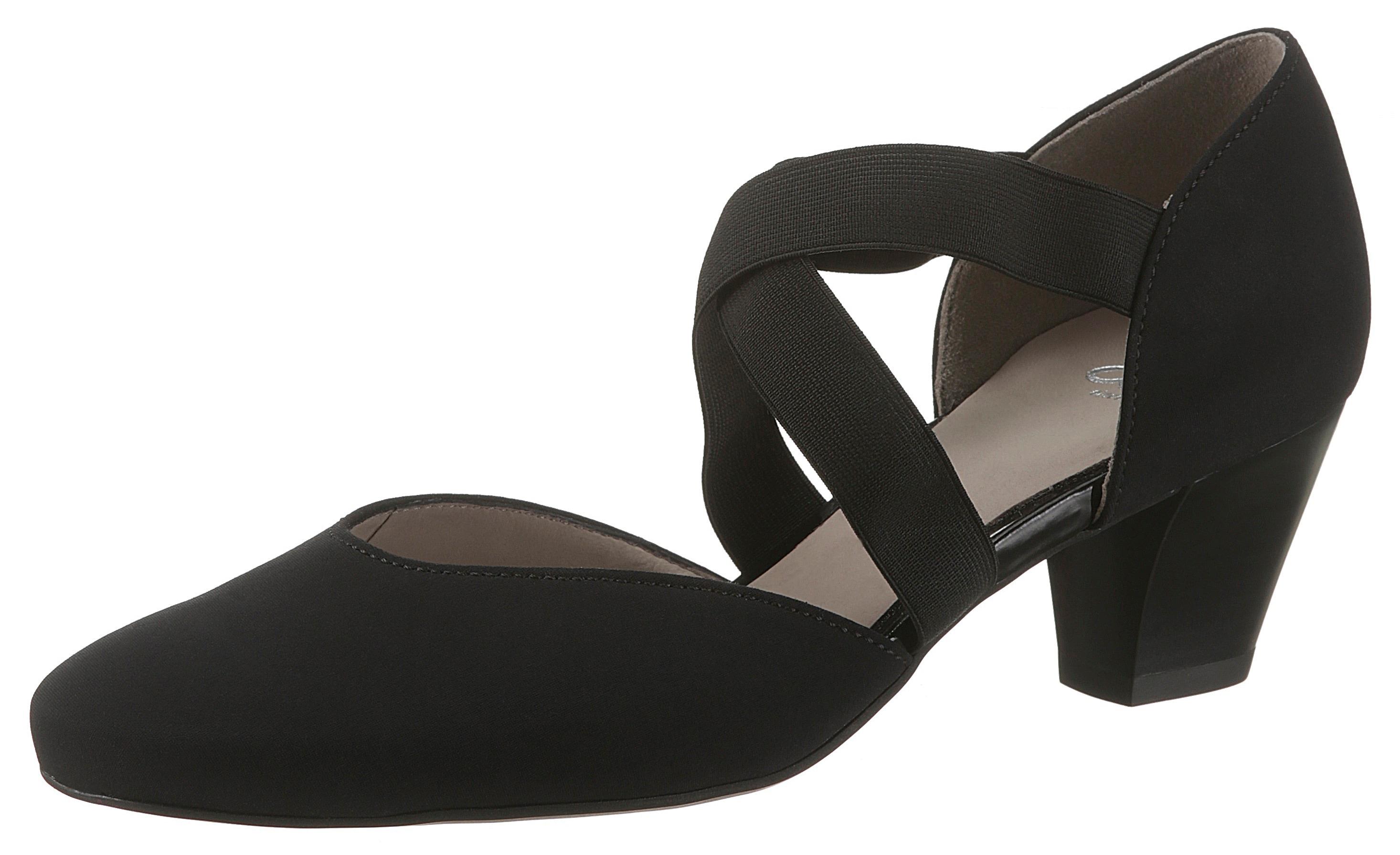 Spangenpumps ARA "TOULOUSE", Damen, Gr. 7, Leder, schwarz, Textil, unifarben, Schuhe Spangenpumps, Abendschuh, Festtagsschuh, Trichterabsatzmit elastischen Riemchen