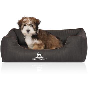 Knuffelwuff Orthopädisches Hundebett Tampa aus laser-gestepptem Kunstleder schwarz M-L