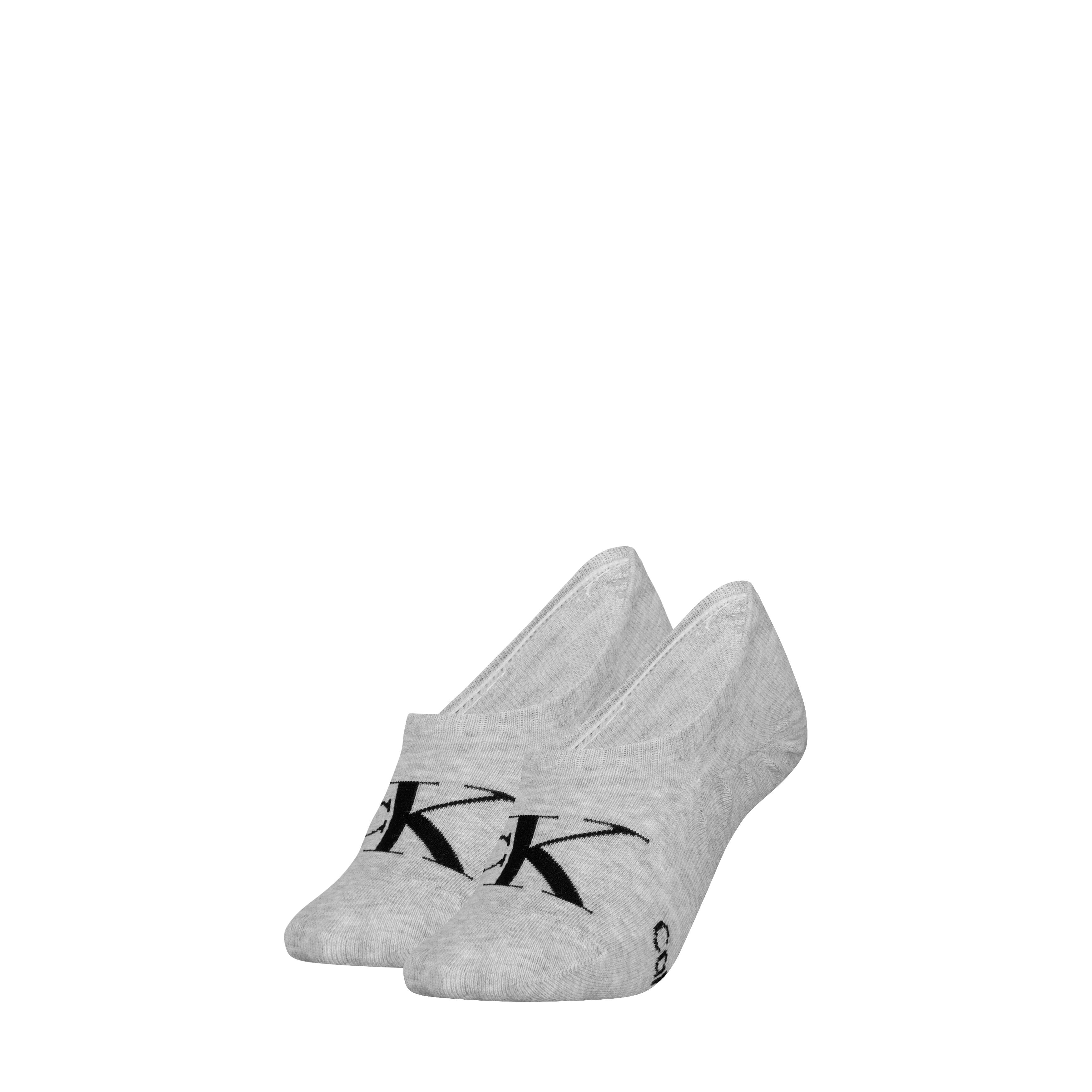 Füßlinge CALVIN KLEIN JEANS "CKJ WOMEN FOOTIE HIGH CUT MONOGRAM", Damen, Gr. 35-38, Sockengröße, grau (light grau melange), Baumwollmischung, normal, Socken, hoch geschnittene Silhouette, Cotton-Mix, elastisch