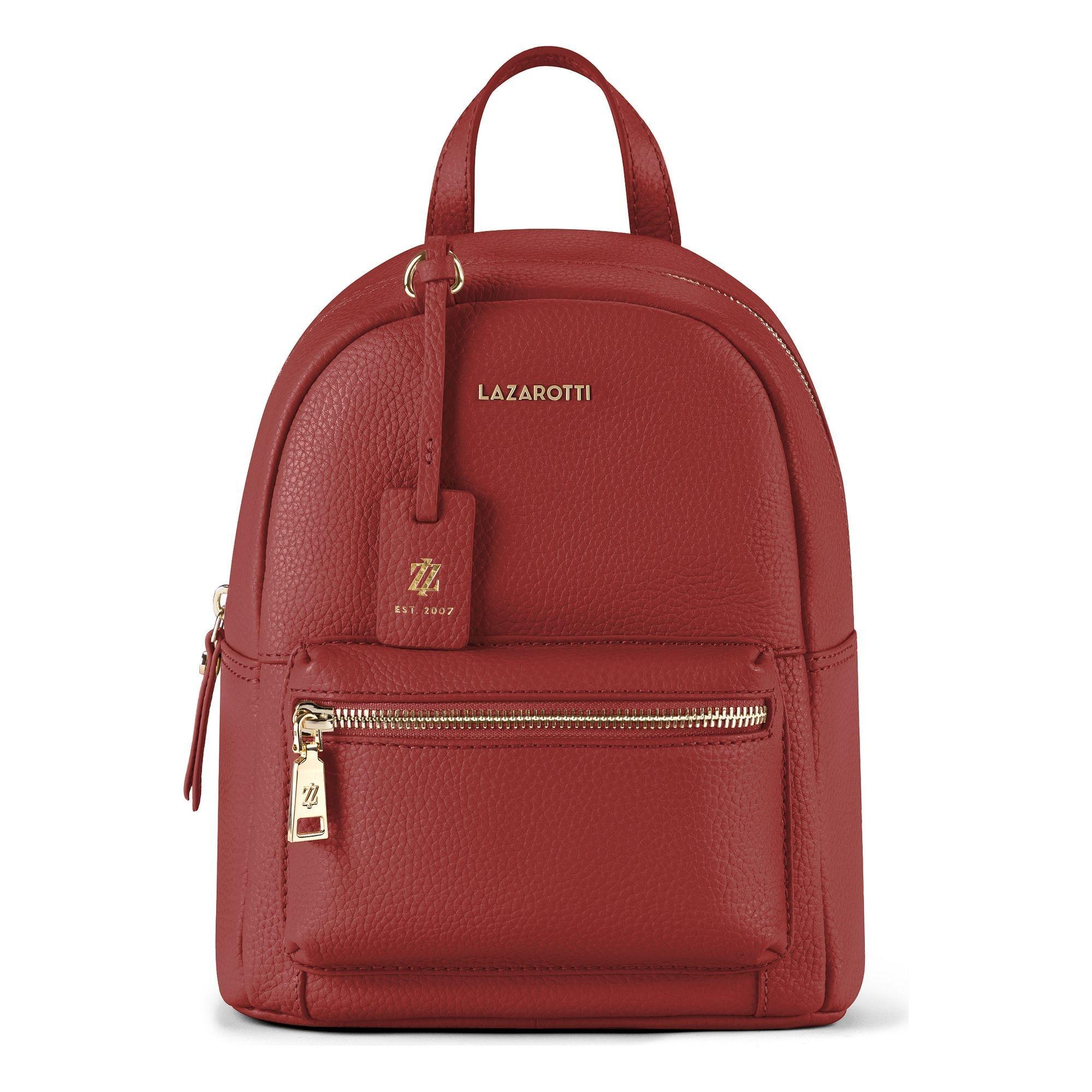 Rucksack LAZAROTTI "Bologna Leather City Rucksack Leder 27 cm", Damen, Gr. B/H/T: 12cm x 27cm x 12cm, rot, Rucksäcke Rucksack