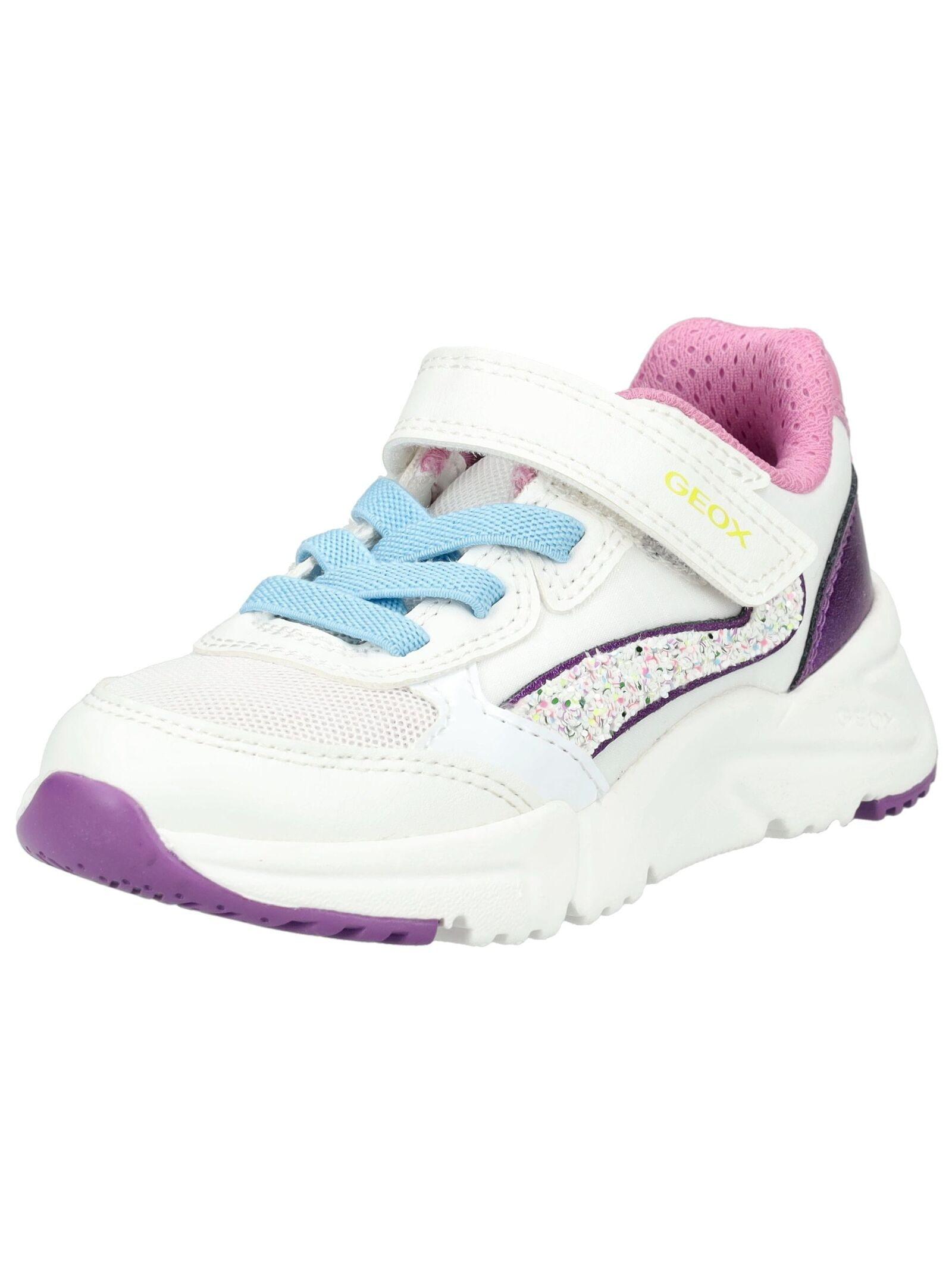 Sneaker GEOX "Geox Sneaker Lederimitat/Textil", Mädchen, Gr. 28, Textil, lila (weiß, lila), Lederimitat, Textil, Schuhe Sneaker