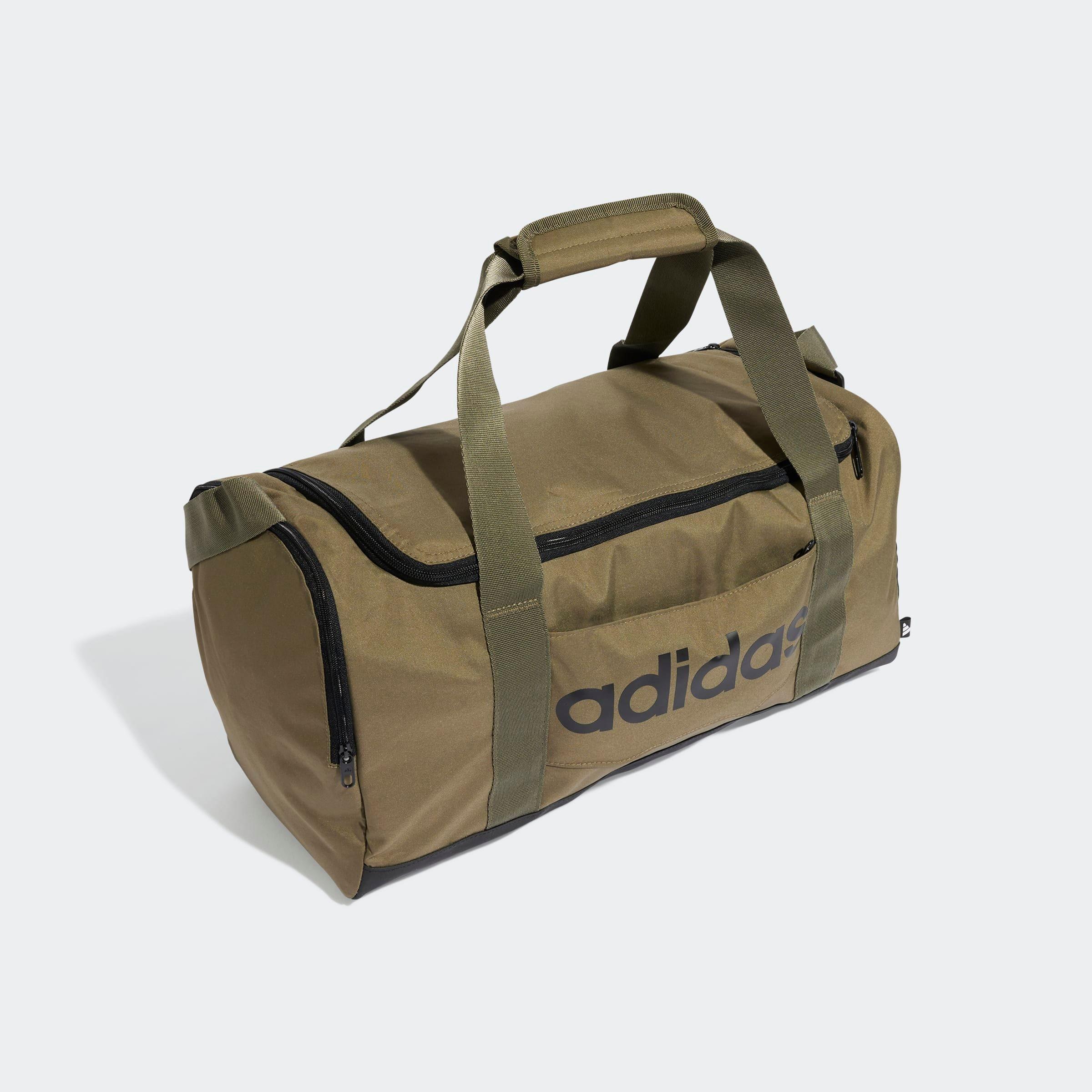 Sporttasche ADIDAS PERFORMANCE "LINEAR DUFFELBAG S", Gr. B/H/T: 45cm x 23cm x 20cm, grün (olive strata, schwarz), Polyester, Taschen Sporttasche, für Erwachsene, mit neutralem Schnitt, aus Polyester