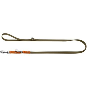 Dog Sport HUNTER stufenlos verstellbare Hundeführleine wolmar biothane x leder khaki 1,6 cm